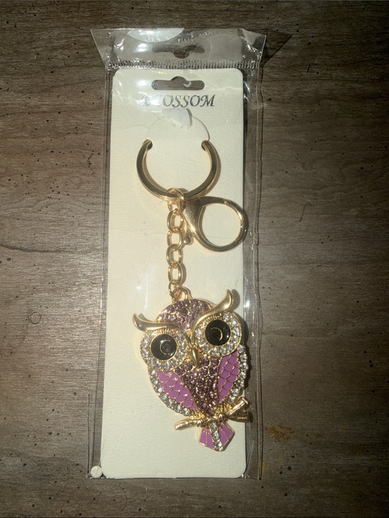 Blossom Accessories - Gold-Tone Owl Keychain with Pink Accents